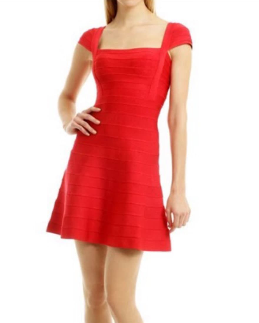 Red Hervé Léger Bandage Fit And Flare Dr - Image 4