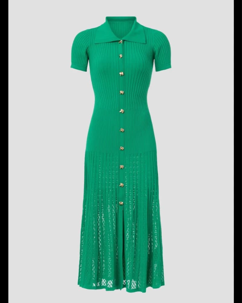 Elegant Green Ribbed Midi Dress - Image 1