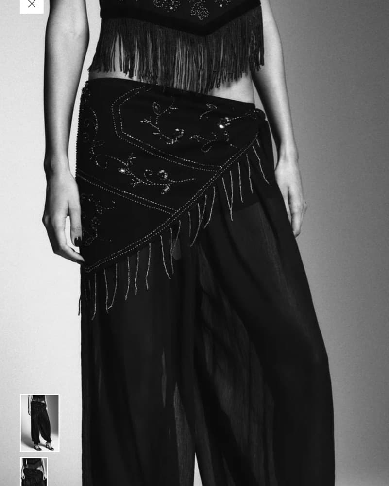Black Sheer Zara Beaded Top & Pants Set  - Image 3