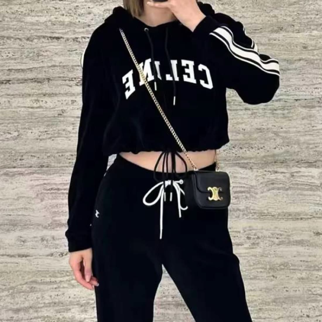 celine cropped hoodie in velvet jersey - Image 2