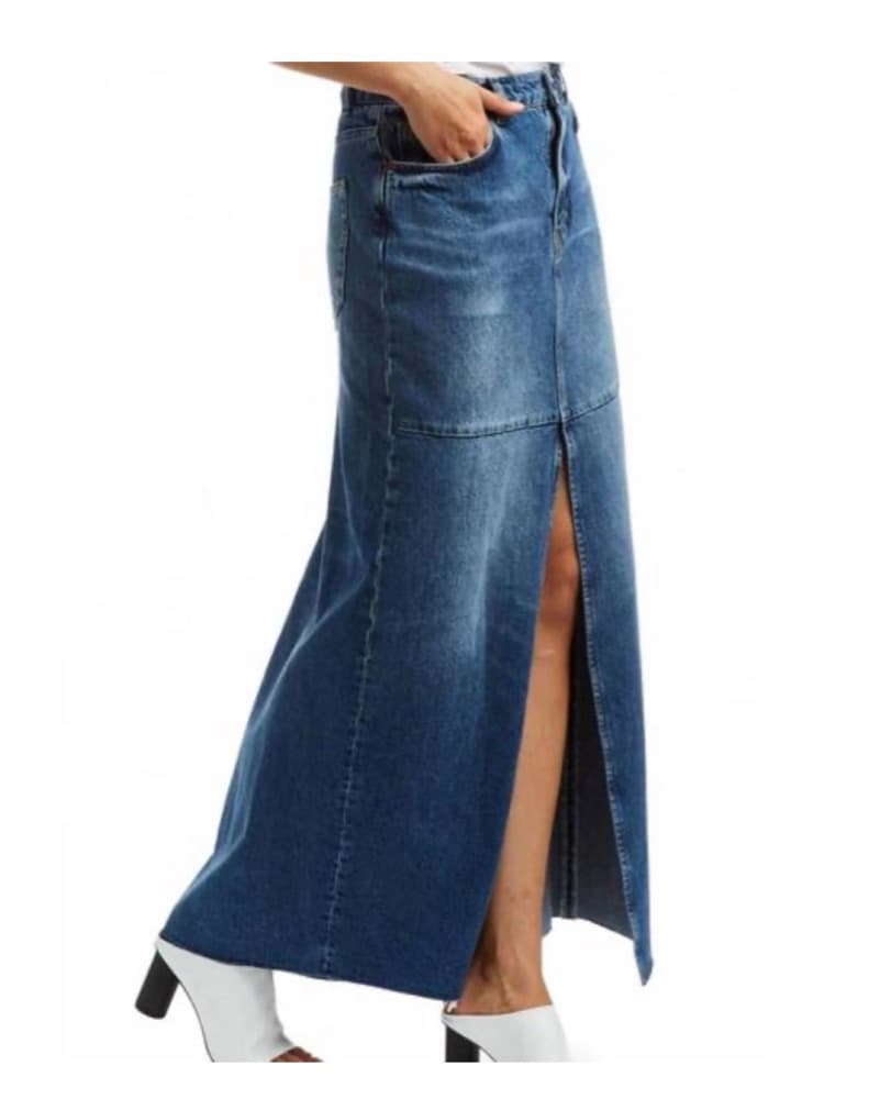 Tractr Denim Maxi Skirt with Slit - Image 3