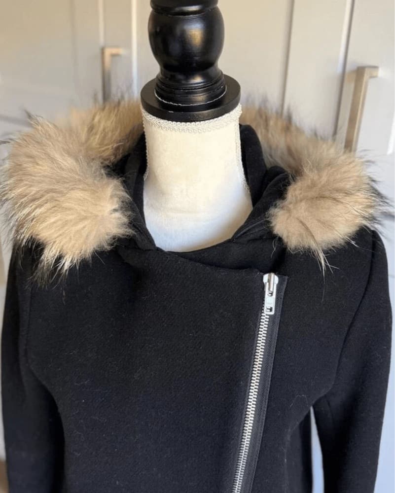 Sandro Black Racoon Fur Hooded Parka - Image 3