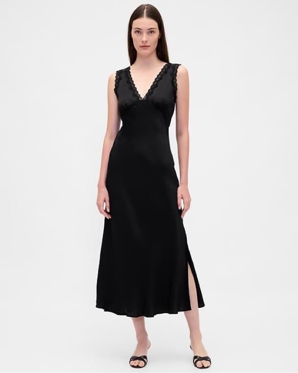 Gap Black Satin Midi Dress - Image 1