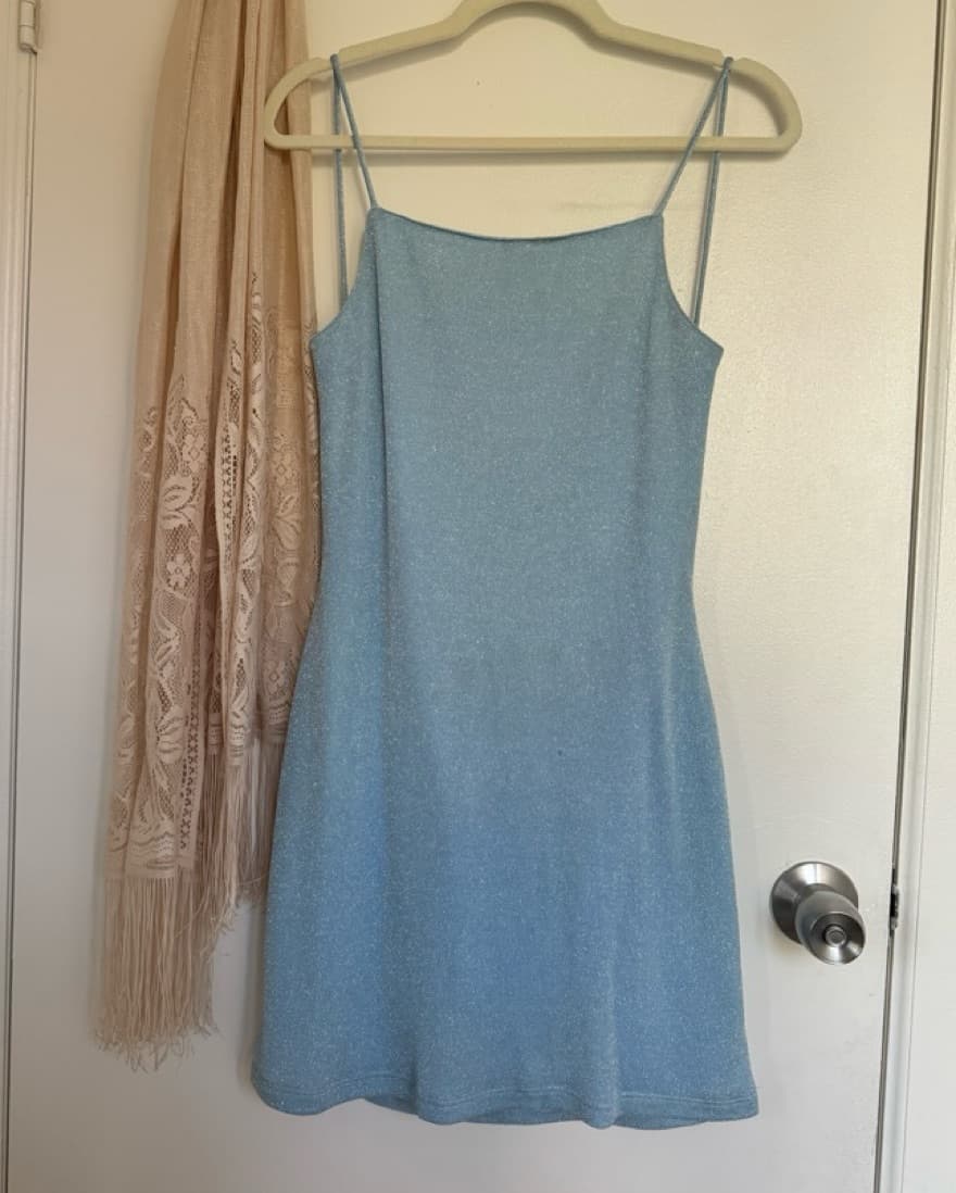 Blue Sparkly Open Back Mini Dress - Image 2
