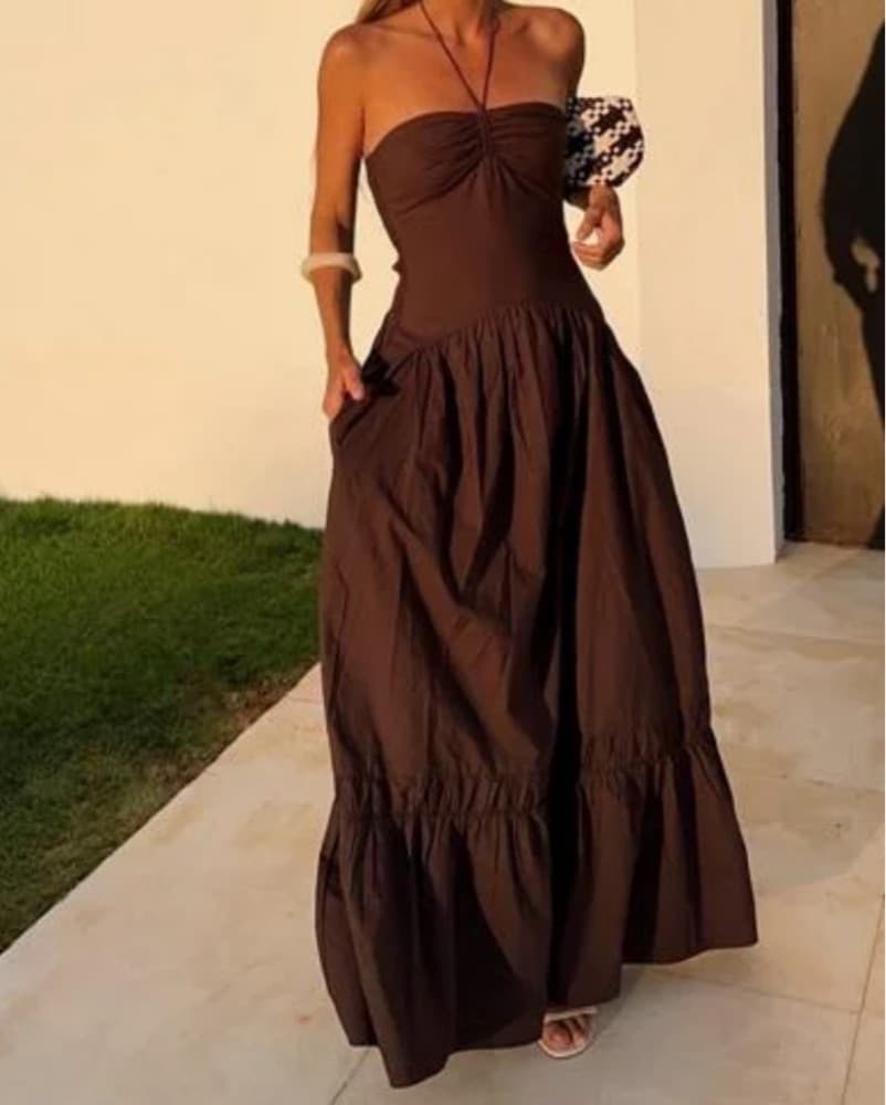 Brown Drop Waist Maxi Dress - Image 1
