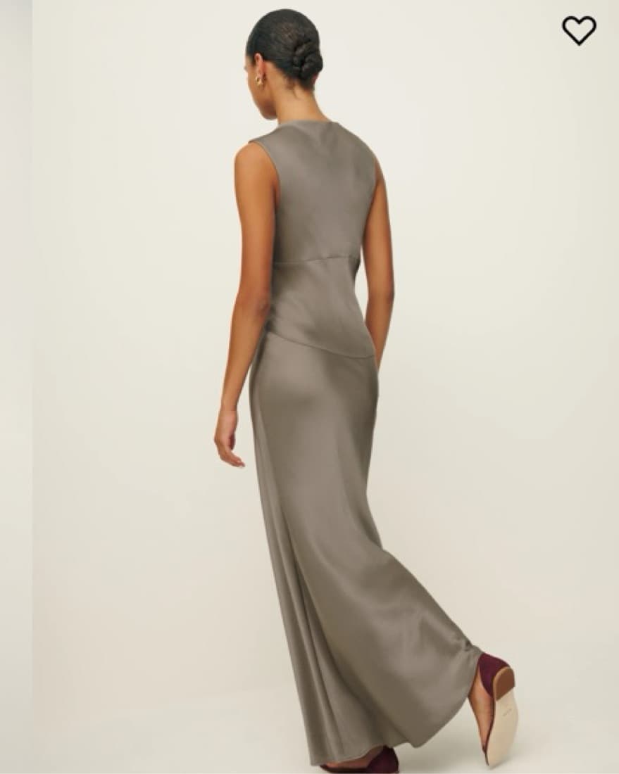 Reformation Dessa Satin Taupe Dress - Image 3