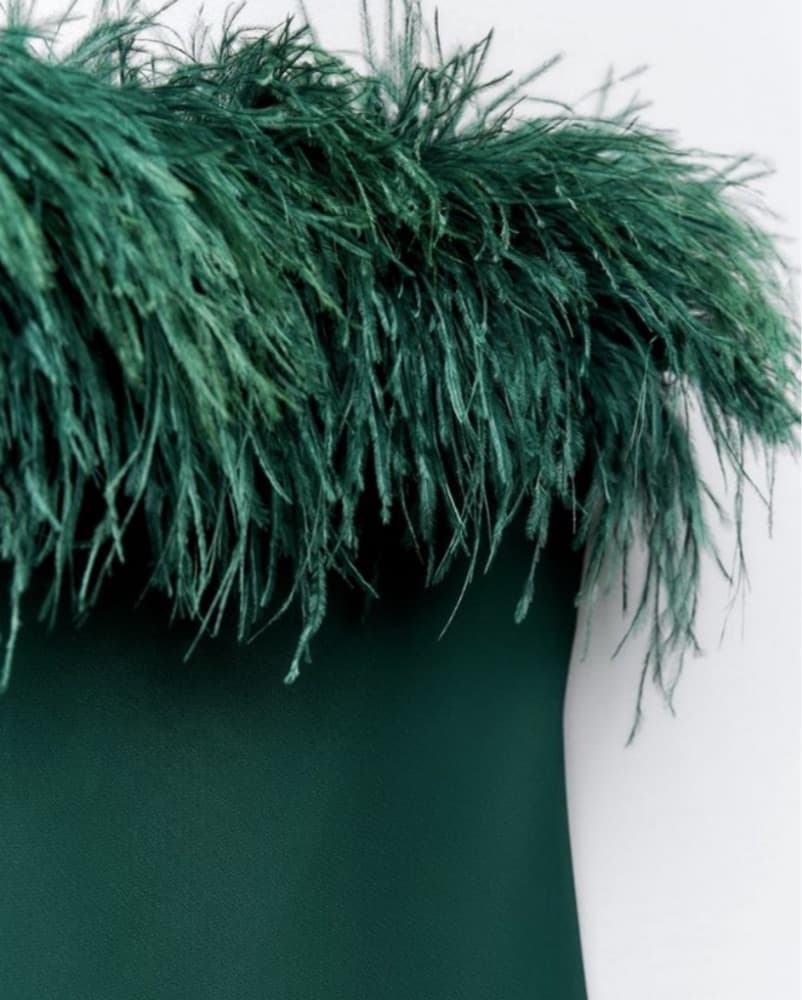 Zara Green Feather Dress - Image 4