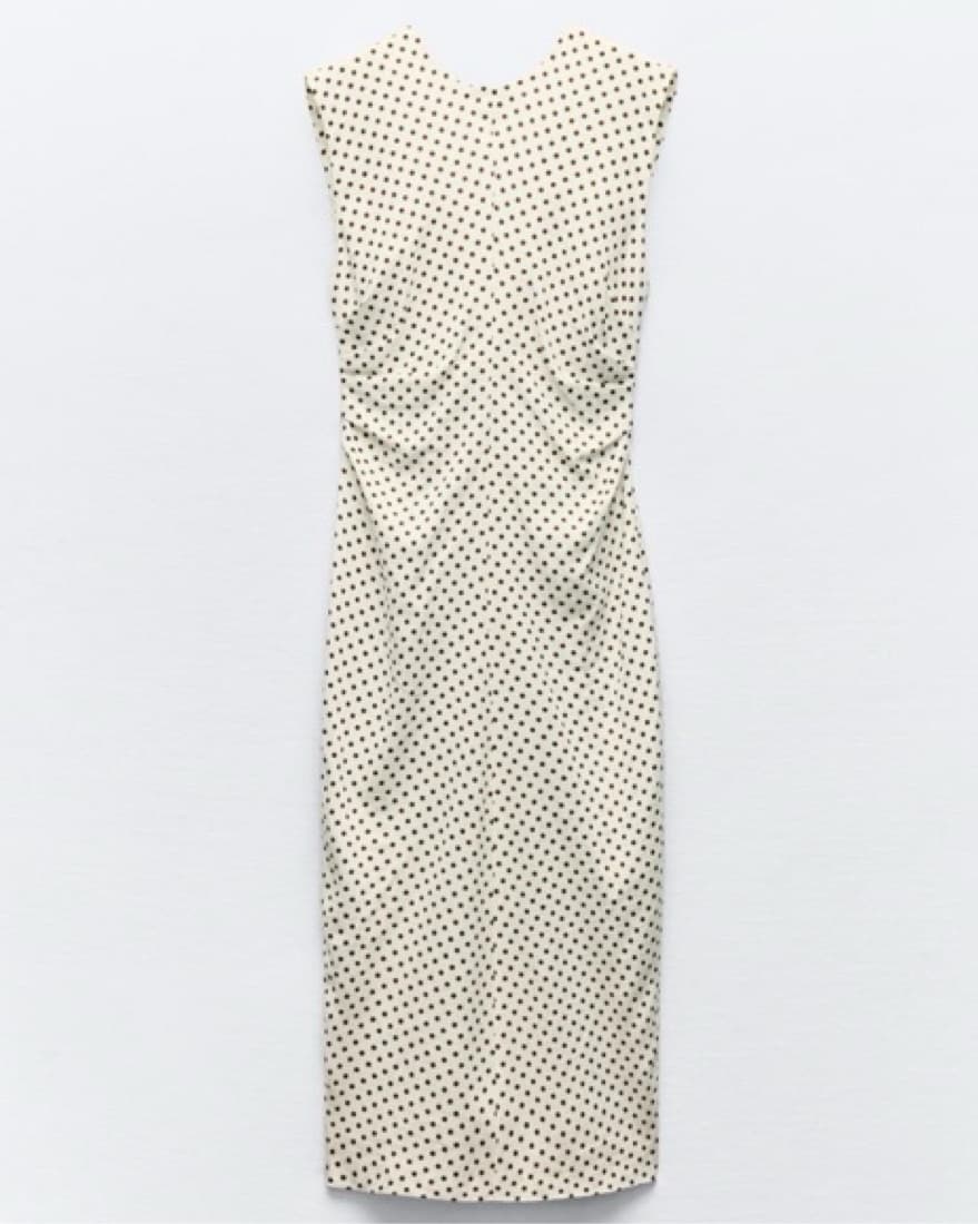 White & Brown Polka Dot Midi Dress - Image 1