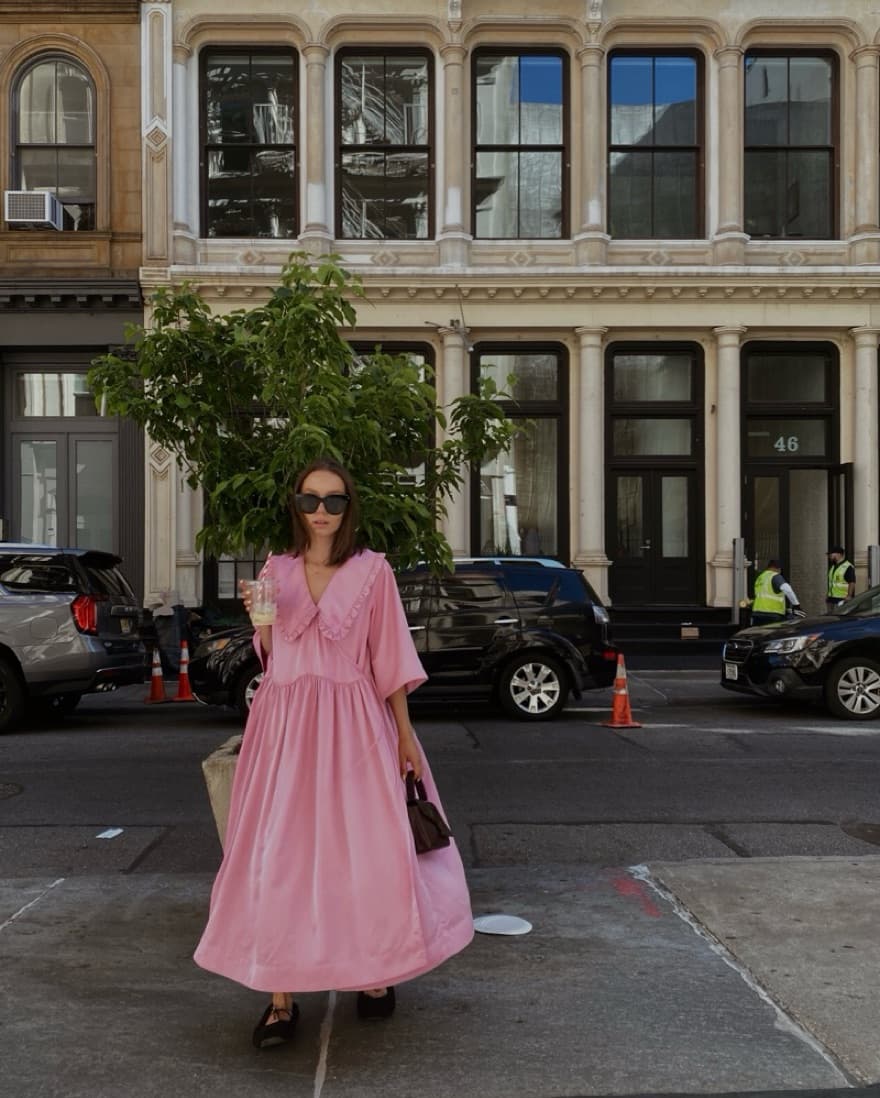 Pink Ganni Dress With Peter Pan Collar - Image 1