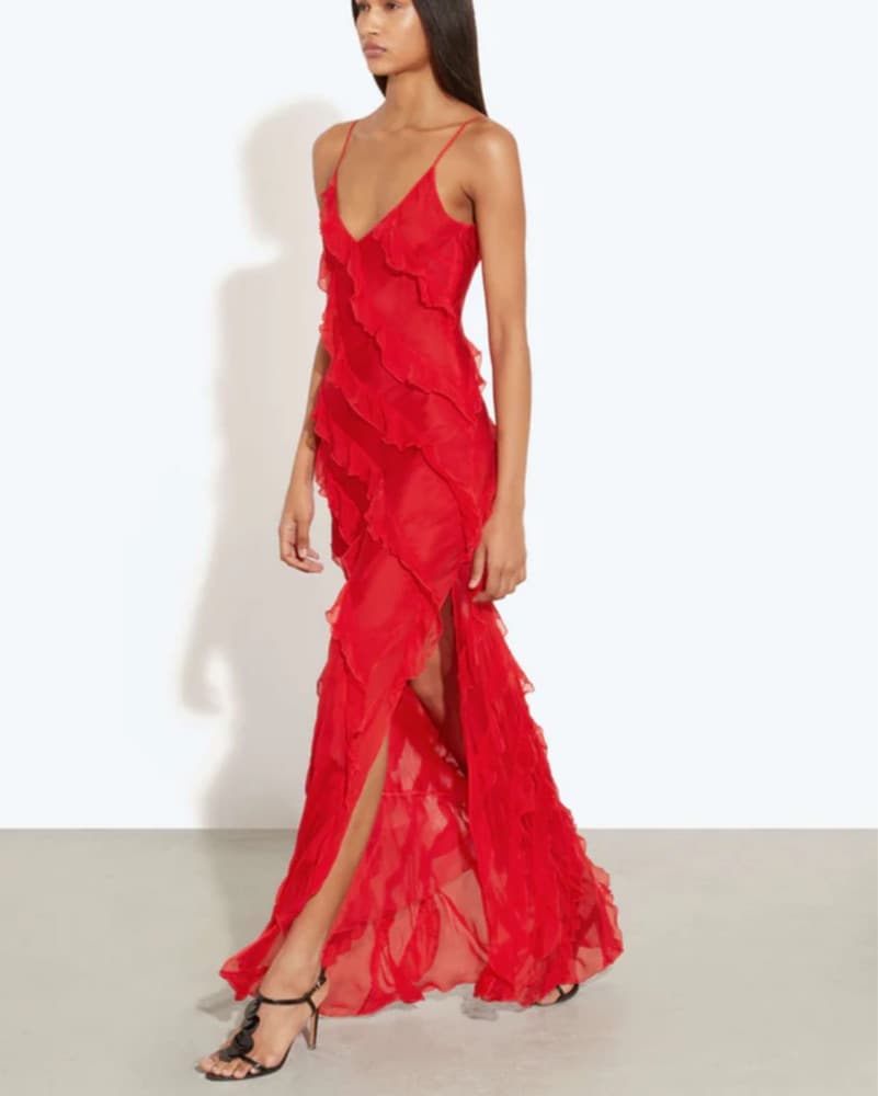 Rat & Boa Red Ruffle Silk Maxi Dress XS - Image 5
