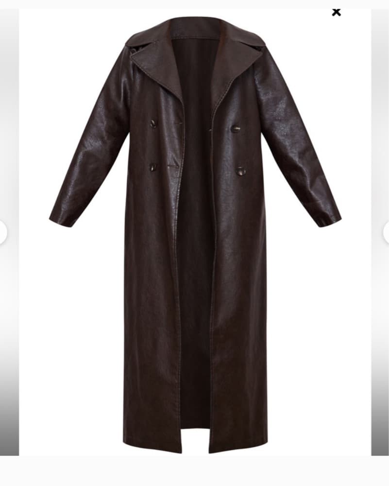 Chocolate Brown Faux Leather Trench Coat - Image 4