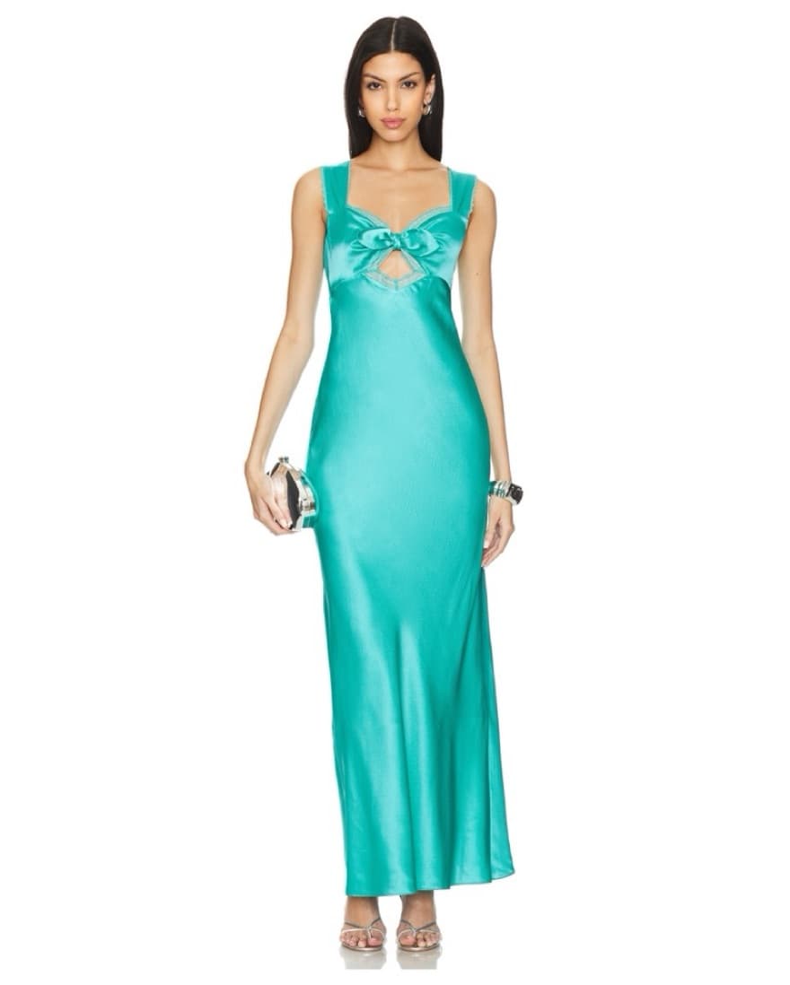 Saloni Lina Long Silk Dress in Atlantis  - Image 1