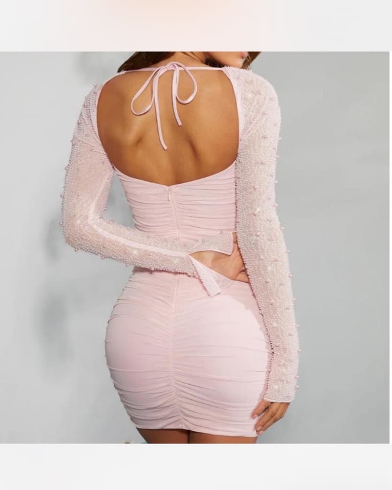 OH POLLY PINK BEADED SLEEVE DRESS - Image 2