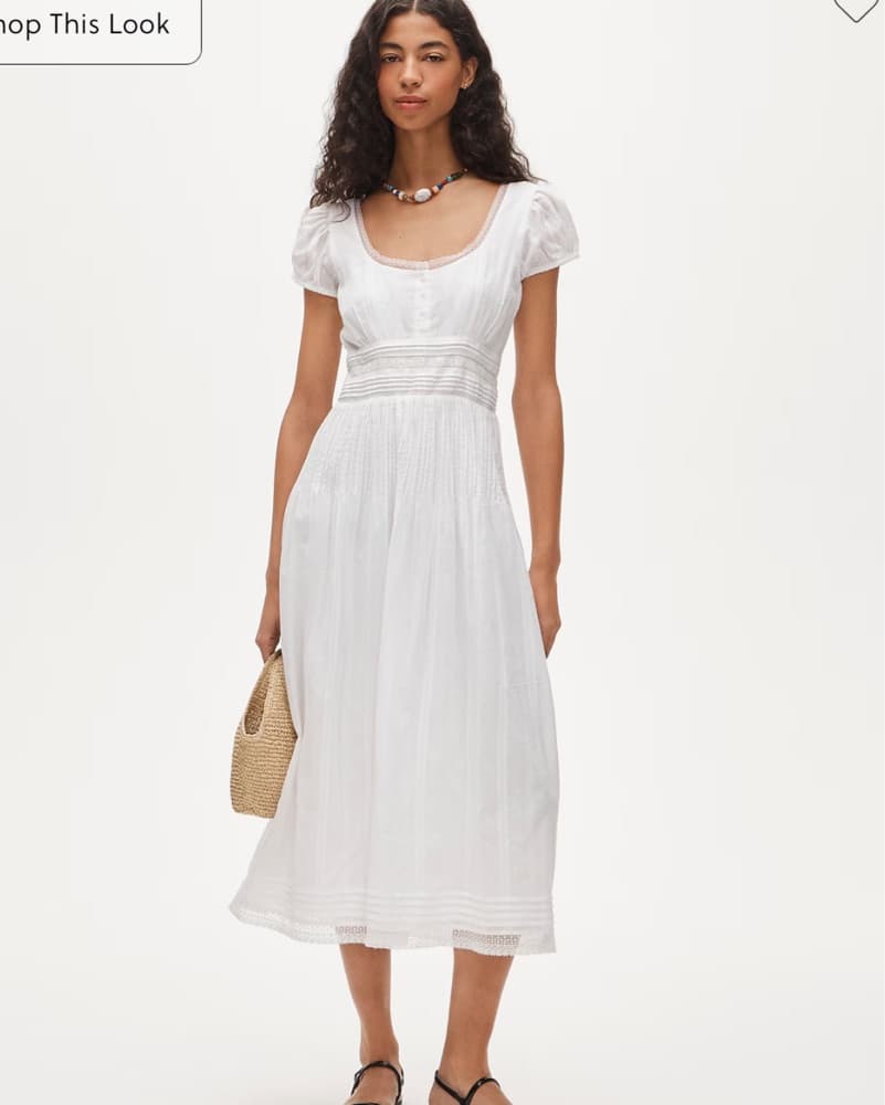 Lace-trim pintuck midi dress in cotton - Image 1