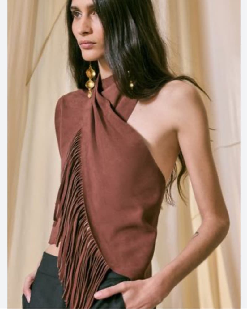 Johanna Ortiz Fringe Halter Top (Brown) - Image 1