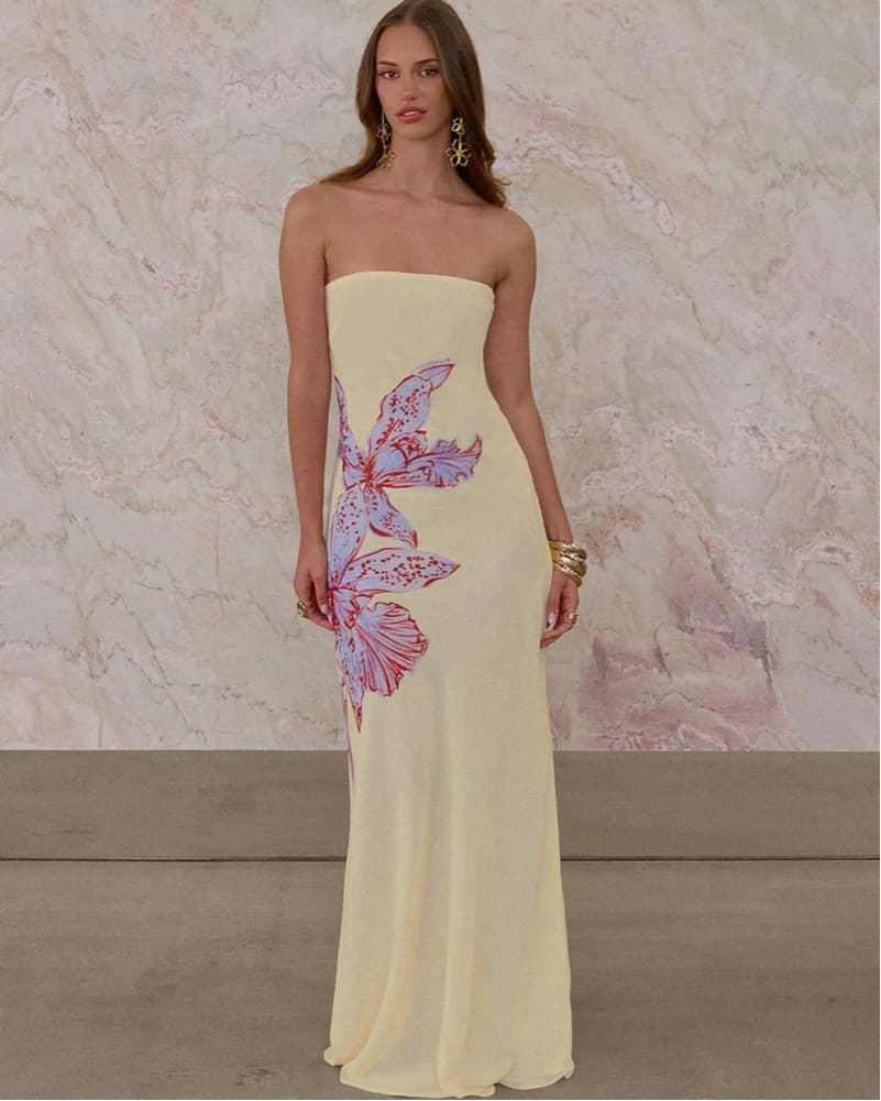 Vibrant Floral Strapless Gown - Image 2