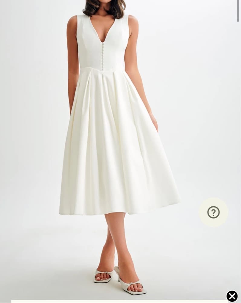 Elegant White A-Line Midi Dress - Image 2