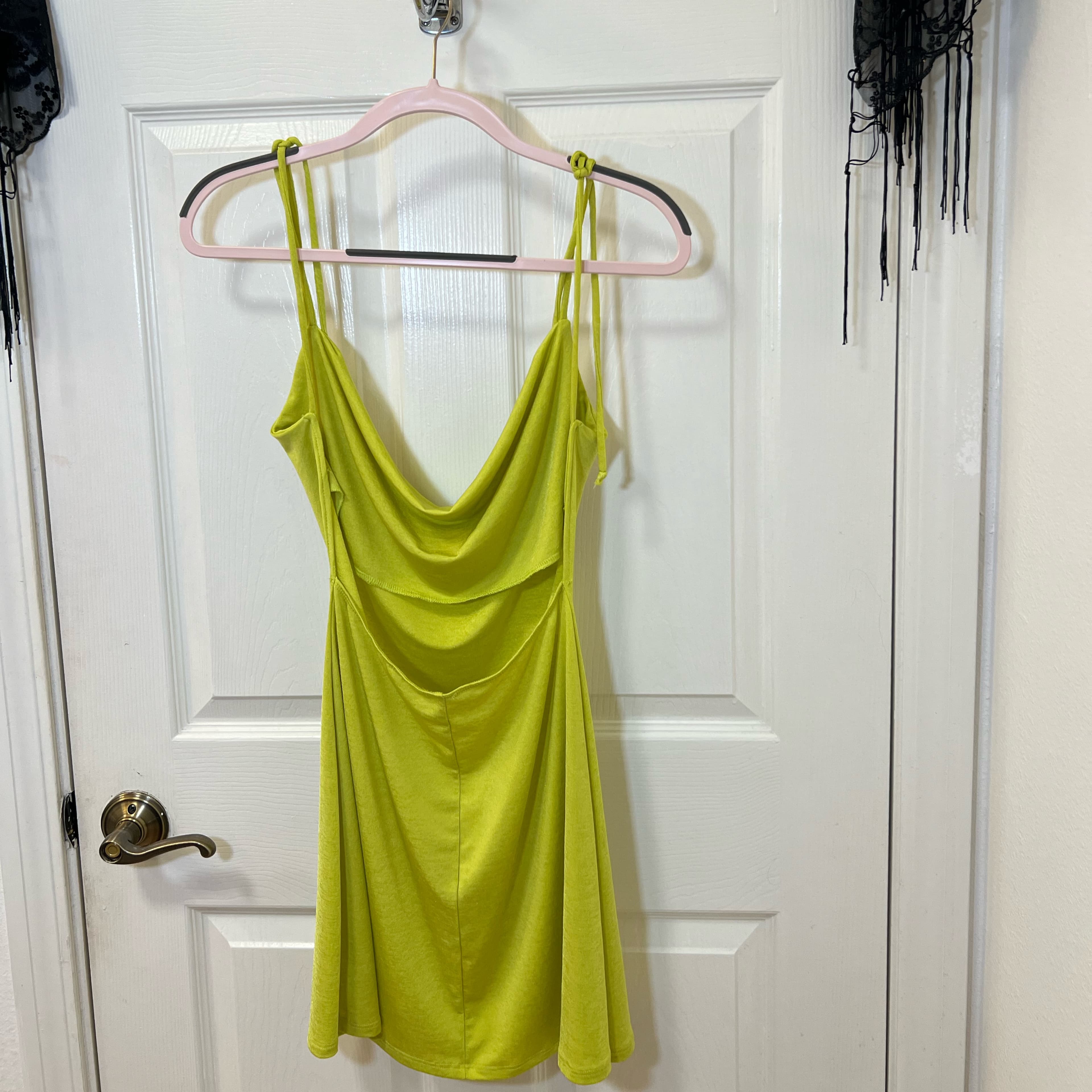 Vintage Light Green Cowl Neck Mini Dress - Image 2
