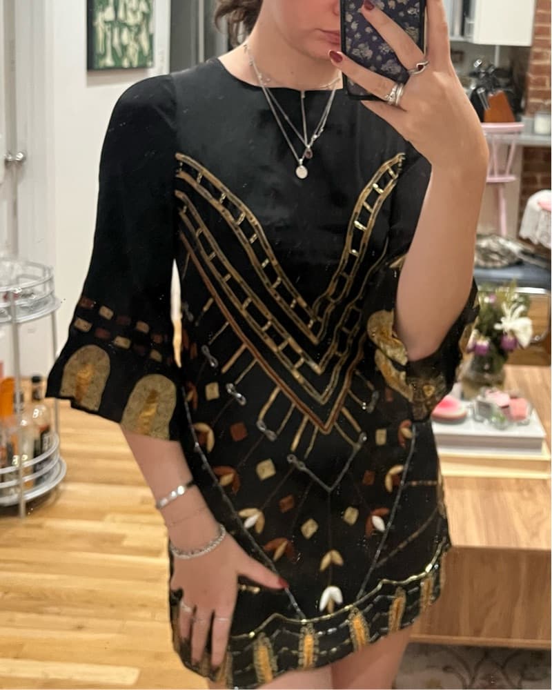 Black Gold Embellished Mini Dress - Image 2