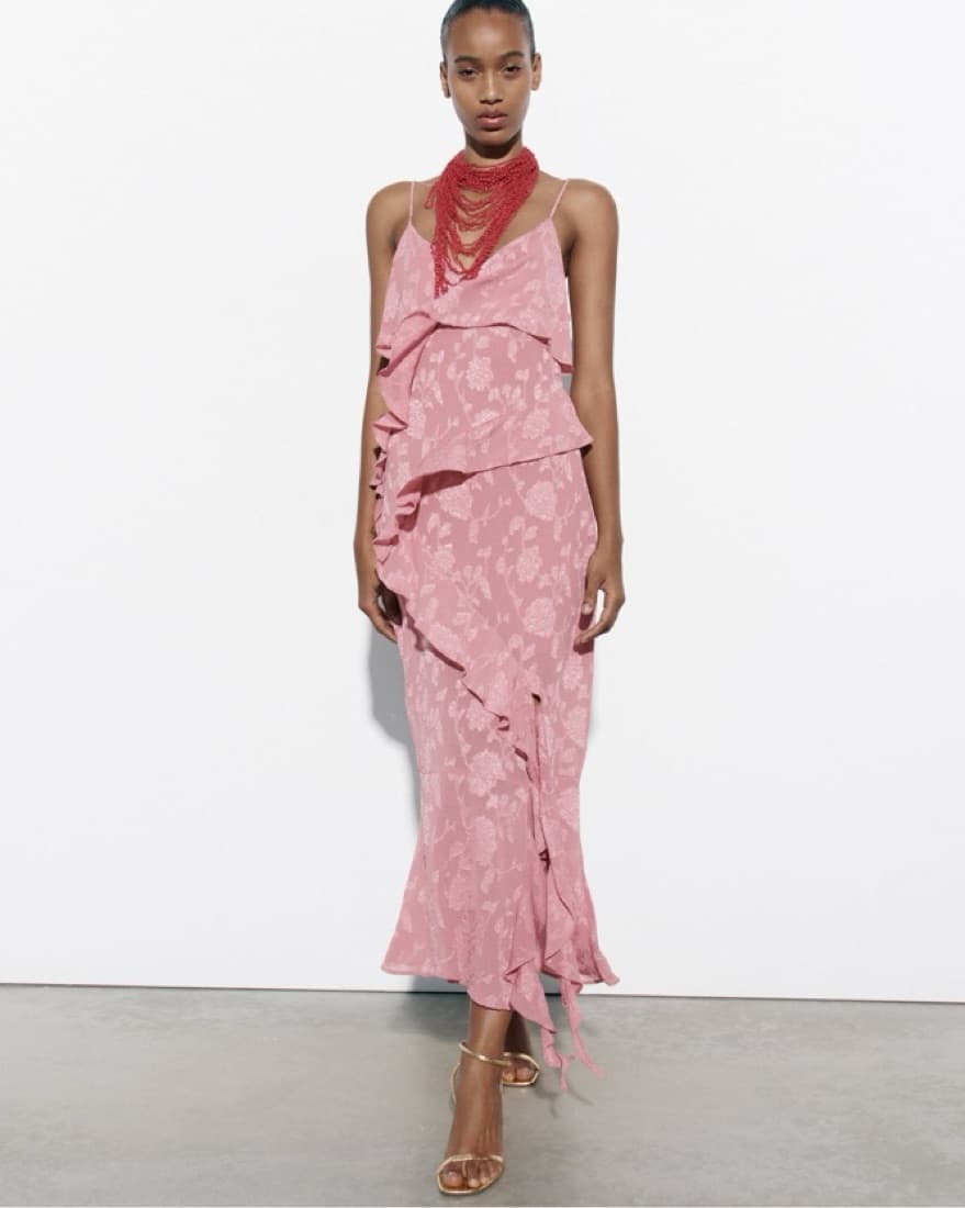 Zara Ruffled Jaquard Dress - Image 1