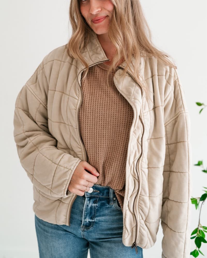 Listicle Beige Quilted Puffer Jacket - Image 1