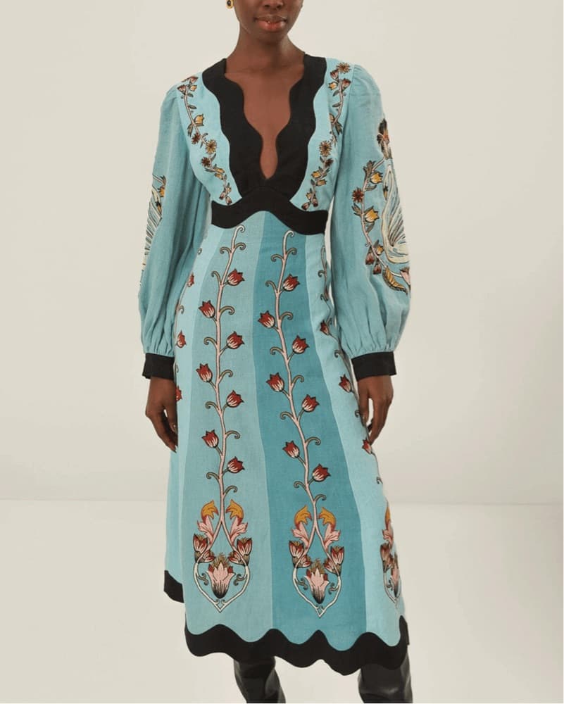 Farm Rio Embroidered Long Sleeve Dress - Image 1