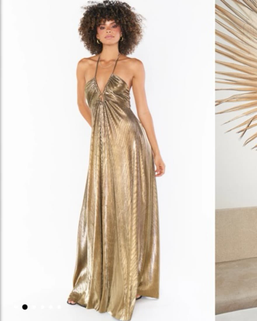 Pleated Gold Metallic Gown - Image 1