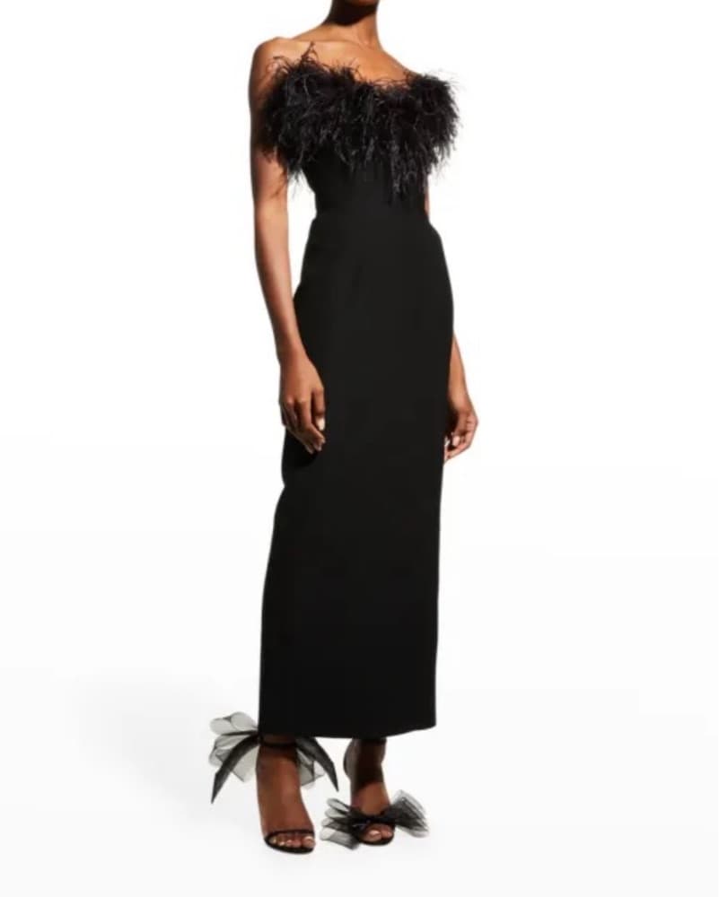 Lena Strapless Feather Midi Dress - Image 5