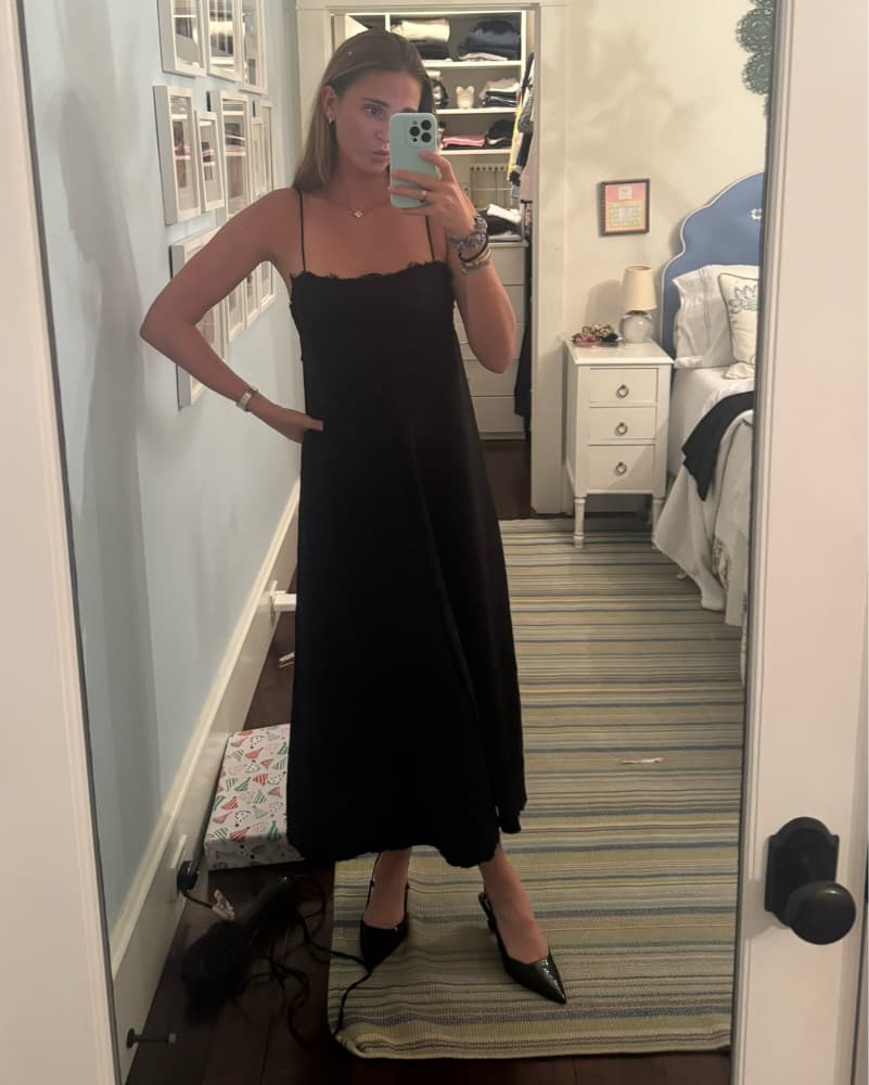 Black Linen Dress W/ Lace  - Image 1