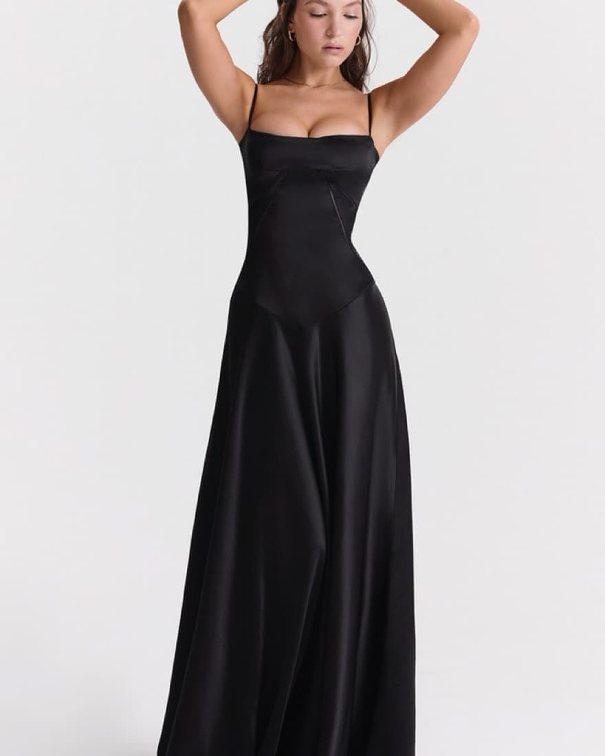 House of CB  - BLACK LACE UP MAXI DRESS - Image 1