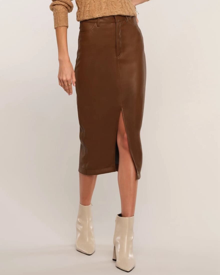 Heartloom Jae Faux Leather Skirt - Mocha - Image 2