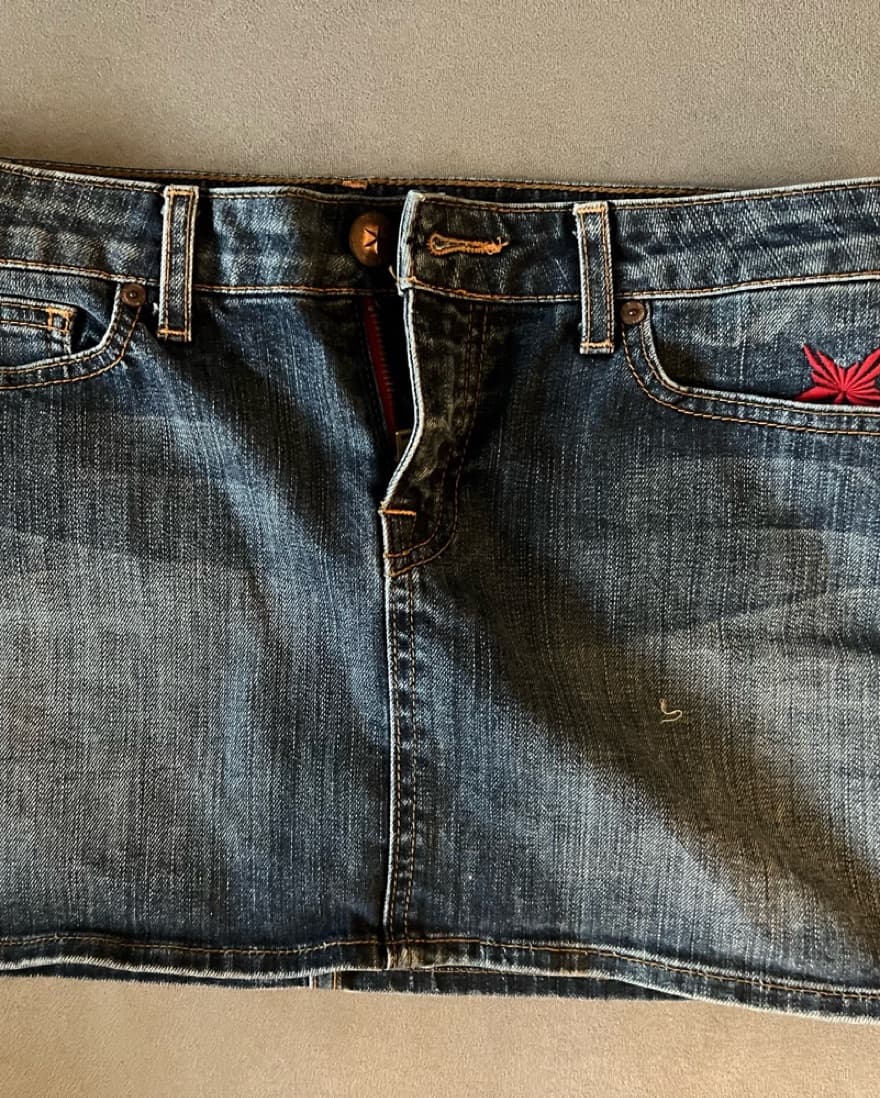 Denim Mini Skirt Star Embroidered Pocket - Image 2