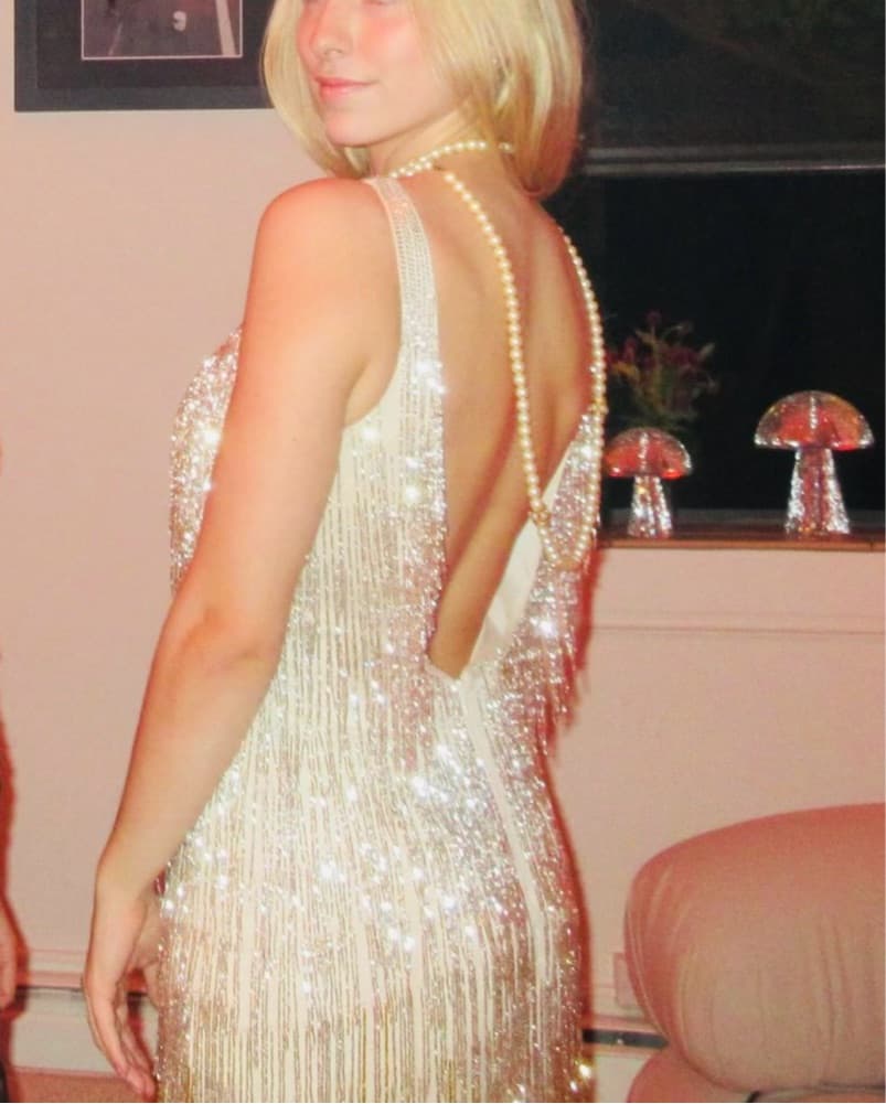 Sparkling Gold Metal Tassle Gown - Image 1