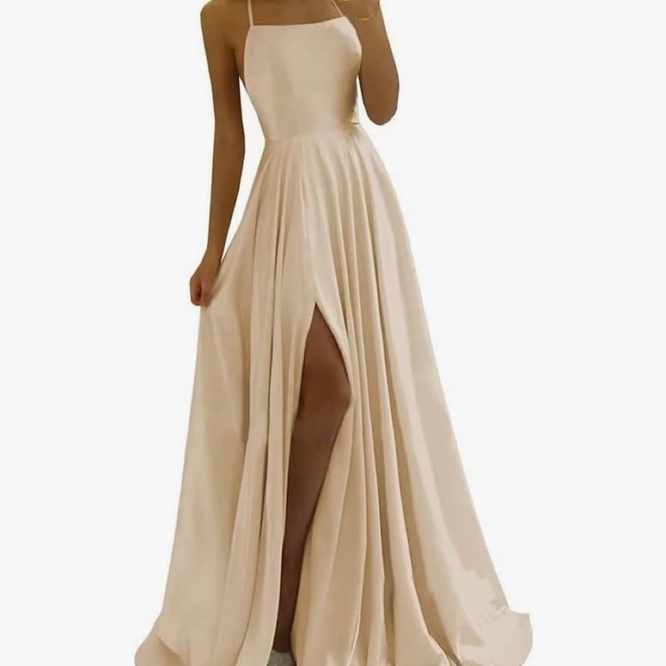 Long Champagne Formal Dress - Image 1