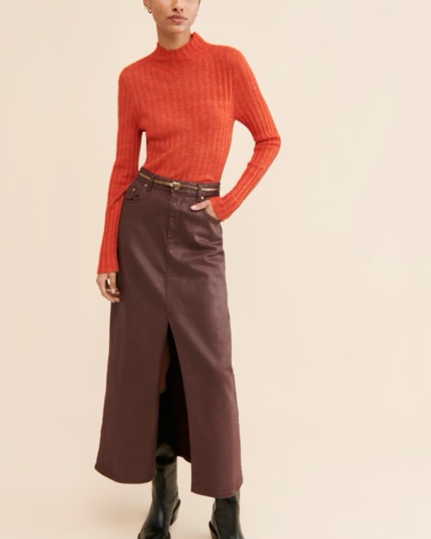Vibrant Orange Ribbed Turtleneck Sweater - Image 3