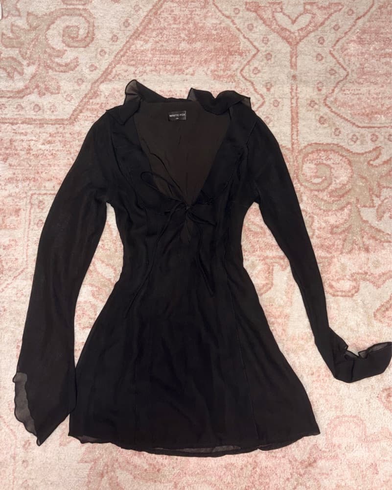 White Fox Black Ruffle Mini Dress - Image 4