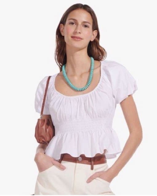 Staud Lucia Smocked Poplin Top - Image 1