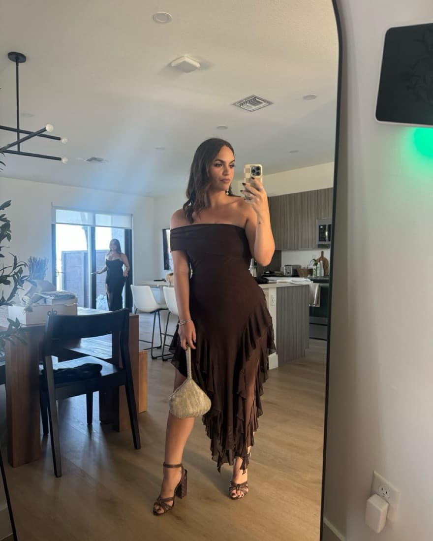 Brown Revolve Ruffle Mesh Maxi Dress  - Image 1