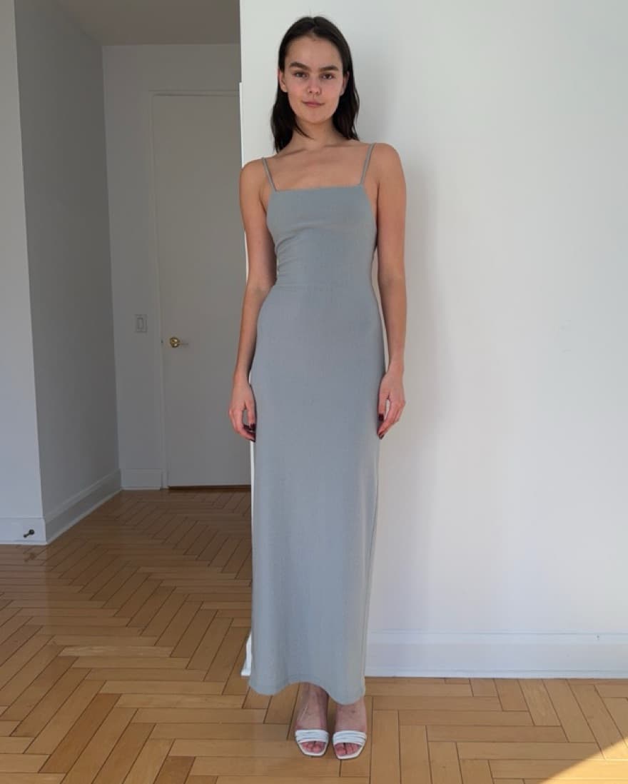 Gray Shimmery Vintage Dress | Tie Detail - Image 3