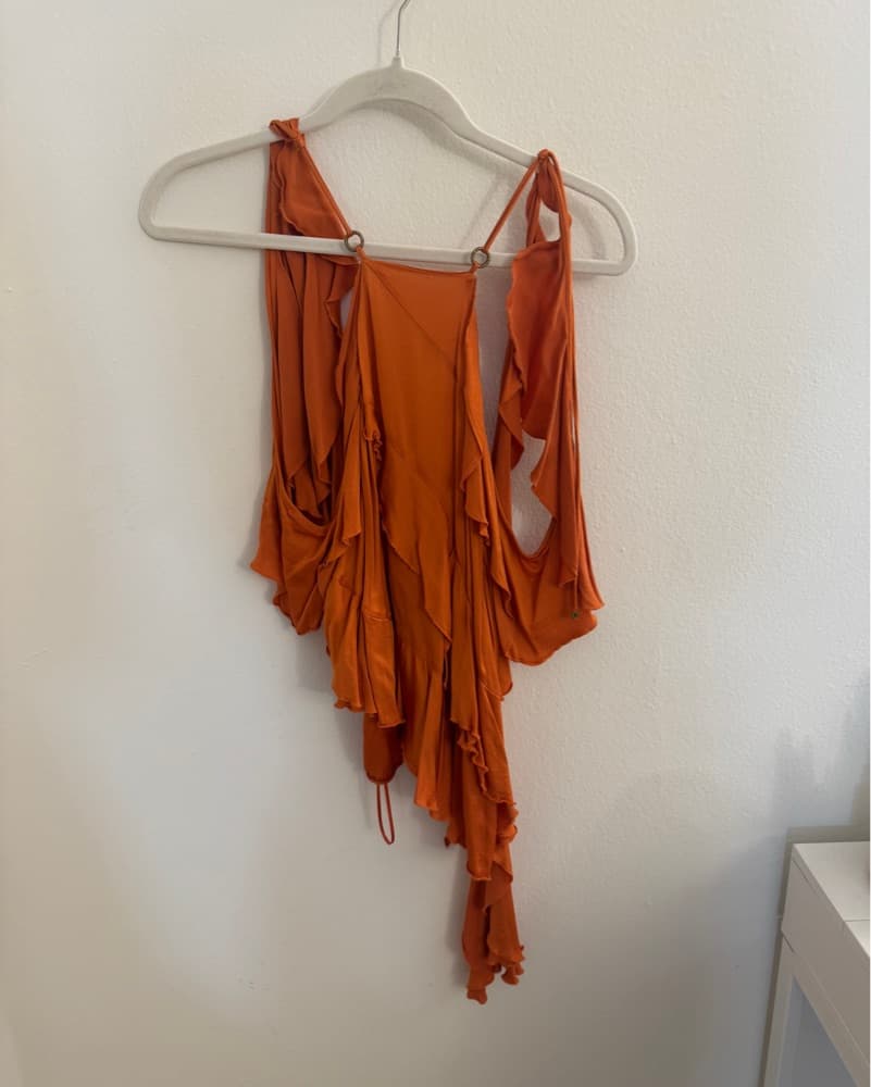 Vibrant Orange Draped Halter Top - Image 2