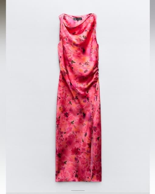 Floral Satin Pink Orange Dress  - Image 2