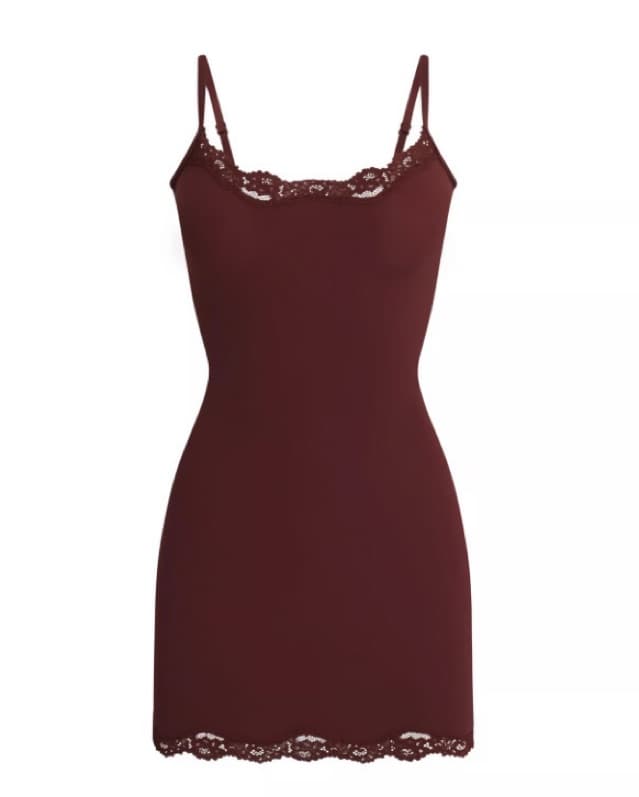 Skims Lace Slip Dress In Espresso - Image 1