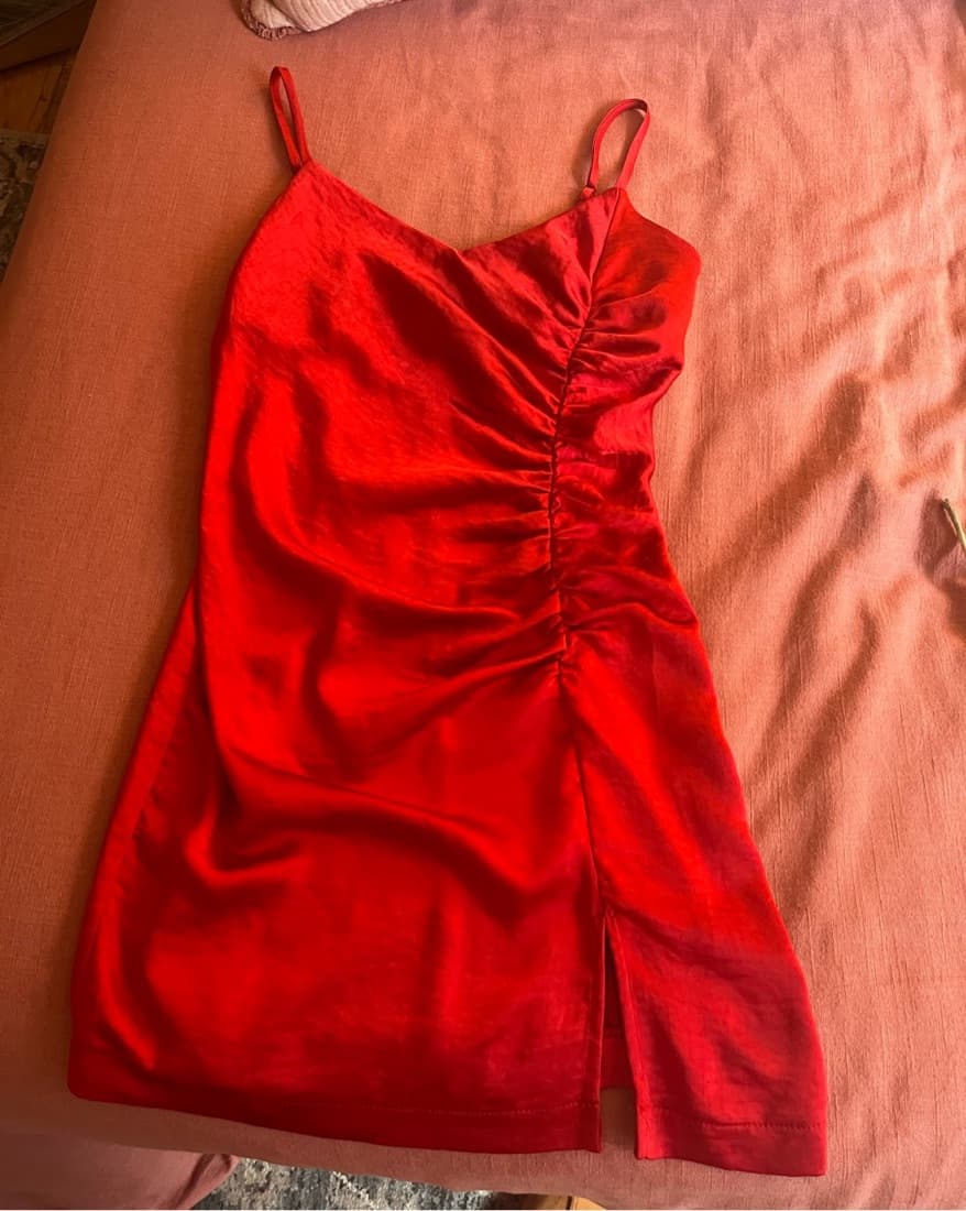 Silk Red Mini Dress - Image 3