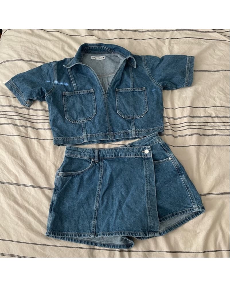 Zara Denim Crop Top & Skirt Set - Image 2