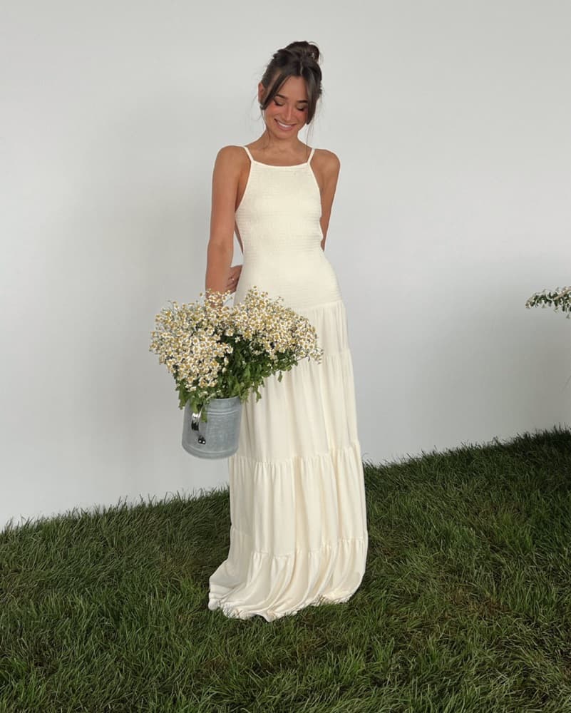 Smocked Drop Waist Maxi Dress - Image 1
