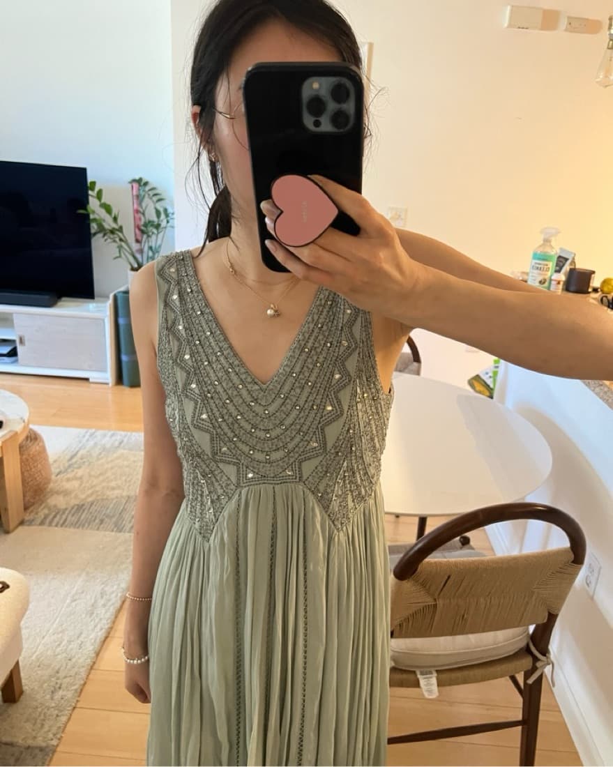 Free People Mint Chiffon Beaded Dress - Image 3