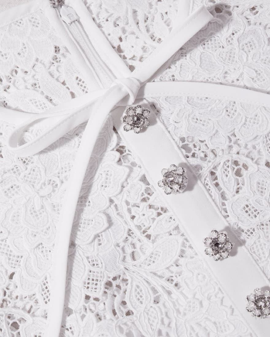Self Portrait White Cord Lace Mini Dress - Image 4