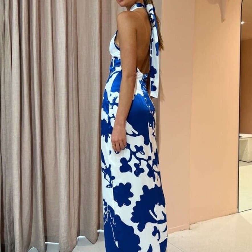 SIR Blue Esme Halter Silk Maxi Dress - Image 3