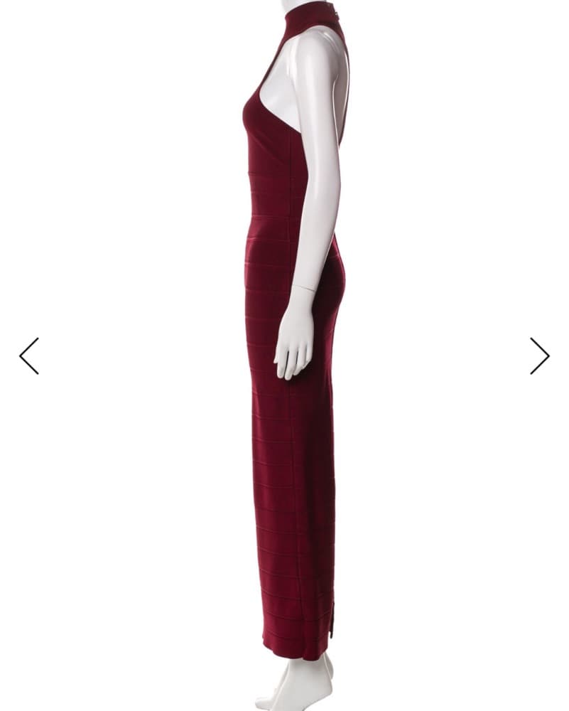 Hervé Léger Burgundy High-Neck Dress - Image 3