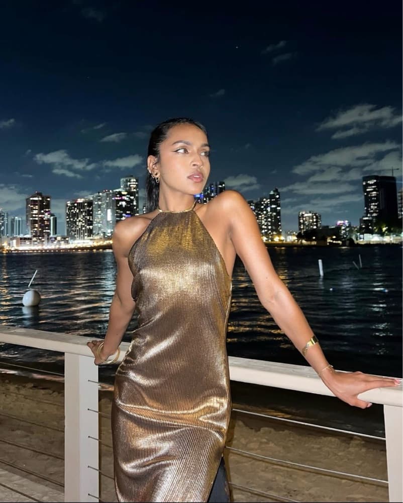 Revolve Gold Shimmering Midi Dress - Image 1